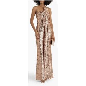 BADGLEY MISCHKA  Strapless Sequin Tulle Gown Rose Gold SZ 8 EG9062 $795 NO BELT